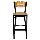 Flash Furniture HERCULES Series Black Slat Back Metal Restaurant Barstool - Natural Wood Back & Seat - 2 Pack-Set of 2 Metal Dining Bar Stools