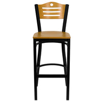 Flash Furniture - Tabouret de bar de la série HERCULES en métal noir avec dossier à lattes - dossier et siège en bois naturel-Ensemble de 2 tabourets de bar en métal pour la salle à manger