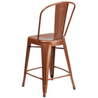 Flash Furniture Commercial Grade 24" High Copper Metal Indoor-Outdoor Counter Height Stool with Back-Copper Powder Coated Frame Finish