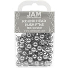 JAM Paper Metal Thumb Tacks Push Pins, Round Top, Silver, 100 Pack (22432214)-Round metal silver push pins