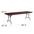 Flash Furniture 30" x 96" Rectangular Mahogany Melamine Laminate Folding Banquet Table-18 Gauge Steel Legs