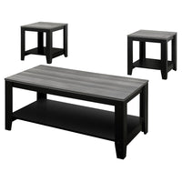 Monarch Specialties 7992P Table Set - 3Pcs Set/Black/Grey Top-Ideal match for your sofa with a versatile wood look