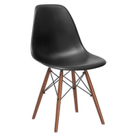 Nicer Furniture Eiffel Style Side Chair with Walnut Wood Legs - Black - 4 Pack-High quality heavy-duty plastic molded seat with a matte finish