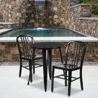 24'' Round Black Metal Indoor-Outdoor Table Set with 2 Vertical Slat Back Chairs [CH-51080TH-2-18VRT-BK-GG]-24"W x 24"D x 29"H