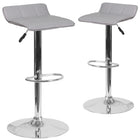 Tabouret de bar contemporain en vinyle gris à hauteur réglable avec siège matelassé ondulé et base en chrome-Conception à dossier bas