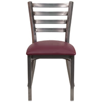 Chaise de restaurant de la série HERCULES en métal à enduit lustré avec dossier échelle transparent - siège en vinyle bourgogne-Ensemble de 2 chaises de salle à manger en métal