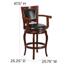 Flash Furniture 30" High Dark Chestnut Wood Barstool with Panel Back & Black Leather Soft Swivel Seat-Swivel Seat