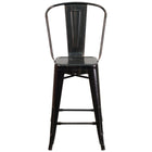 Tabouret à hauteur de comptoir de 24 po avec dossier, en métal doré antique et noir pour l'intérieur et l'extérieur-Ensemble de 4 tabourets de style bistro