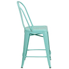 Flash Furniture 24" High Mint Green Metal Indoor-Outdoor Counter Height Stool with Back-Curved Back with Vertical Slat