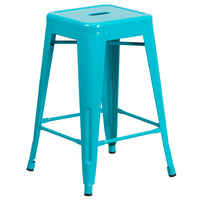 Flash Furniture 24" High Backless Crystal Teal-Blue Indoor-Outdoor Counter Height Stool-Stackable Industrial Style Modern Stool
