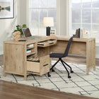 Sauder 58"W Pacific View L-Desk - Prime Oak-Open storage features an adjustable shelf for flexible storage