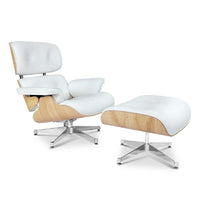 Nicer Furniture - ensemble chaise longue et ottoman moderne classique - blanc/chêne-Recouvert de 100% cuir aniline italien pleine fleur importé d'Italie, le cuir de la plus haute qualité et le plus cher disponible, seulement 5% du cuir du monde entre dans cette catégorie.