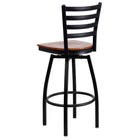 Flash Furniture Hercules Series Black Ladder Back Swivel Metal Bar Stool, Cherry Wood Seat, 2 Pack-.625" Thick Plywood Seat