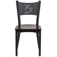 Flash Furniture - Chaise de restaurant de la série HERCULES en métal noir avec dossier tasse de café - siège en bois de noyer-Ensemble de 2 chaises de salle à manger en métal