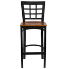 Flash Furniture HERCULES Series Black Window Back Metal Restaurant Barstool - Cherry Wood Seat-Metal Barstool