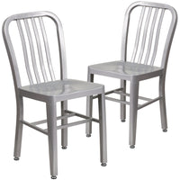 Flash Furniture Commercial Grade Silver Metal Indoor-Outdoor Chairs-Set of 2 Industrial Modern Chairs