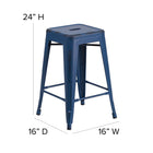 Flash Furniture 24" High Backless Distressed Antique Blue Metal Indoor-Outdoor Counter Height Stool-Drain Hole in Seat