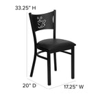 Flash Furniture HERCULES Series Black Coffee Back Metal Restaurant Chair - Black Vinyl Seat-Curved Support Bar