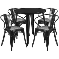 30'' Round Black Metal Indoor-Outdoor Table Set with 4 Arm Chairs (CH-51090TH-4-18ARM-BK-GG)-Indoor Outdoor Sets