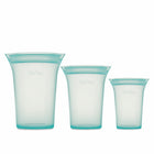 Zip Top Reusable Platinum Silicone Containers - 3 Cup Set - Teal-Top & Bottom Shelf Dishwasher Safe