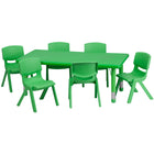 Flash Furniture 24"W x 48"L Rectangular Green Plastic Height Adjustable Activity Table Set with 6 Chairs-Multipurpose Kids Table Set