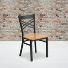 Flash Furniture HERCULES Series Black "X" Back Metal Restaurant Chair - Natural Wood Seat - 2 Pack-Welded Joint Assembly