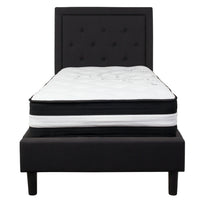 Flash Furniture Roxbury Twin Size Tufted Upholstered Platform Bed with Pocket Spring Mattress - Black Fabric-Twin Platform Bed and Mattress Set