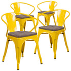 Flash Furniture Metal Chair with Wood Seat & Arms - Yellow-500 lb. Weight Capacity