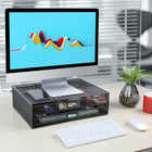 ShoppingAll Mesh Metal Monitor Stand Riser and Desk Organizer with Drawers - Black-The product comes pre-assembled and can be used right out of box