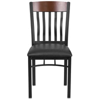 Flash Furniture Eclipse Series Vertical Back Black Metal & Walnut Wood Restaurant Chair with Black Vinyl Seat - 2 Pack-Set of 2 Metal Dining Chairs