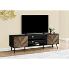 Monarch Specialties 2781 Tv Stand - 72"L/Black With 2 Wood-Look Doors-Featuring brown wood-look doors with attractive slanted groove lines for a stylish appeal; this media entertainment center includes 2 wire management holes behind the open fixed shelf for organization and storage