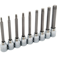 Dynamic Tools 3/8" Drive 9 Piece Long, Torx Socket Set, T15 - T55-Contains: T15, T20, T25, T27, T30, T40, T45, T50, T55