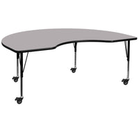 Flash Furniture Mobile 48''W x 72''L Kidney-Shaped Activity Table, Gray Laminate Top, Preschool Legs (XUA4872KIDGYTPC)-Gray/Chrome, Laminate, Steel