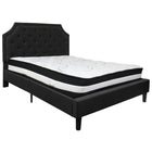 Flash Furniture Brighton Queen Size Tufted Upholstered Platform Bed with Pocket Spring Mattress - Black Fabric-Bed