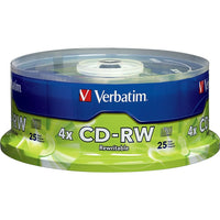 Verbatim CD-RW 2x-4x 700MB/80min, 25 Pack-Phase change optical recording material ensures smooth switching between record/erase phases along with high thermal stability in the recording layer