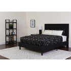 Flash Furniture Roxbury King Size Tufted Upholstered Platform Bed with Pocket Spring Mattress - Black Fabric-Panel Headboard