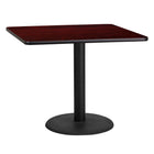 Flash Furniture 36'' Square Laminate Table Top, Mahogany with 24'' Round Table-Height Base (XUMA3636TR24)-Hospitality Table