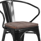 Flash Furniture Black Metal Chair with Wood Seat & Arms-Textured Walnut Elm Wood Seat