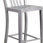 Flash Furniture Commercial Grade 30" High Silver Metal Indoor-Outdoor Barstool with Vertical Slat Back - 2 Pack-Ergonomic Contoured Seat