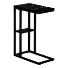 Monarch Specialties 3674 Accent Table - 25"H/Black Marble/Black Metal-C-shaped accent table with a base that can be slid underneath sofas for convenience
