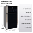 Koolatron 29 Bottle Dual Zone Wine Cooler, 3 cu ft (86L) Freestanding Wine Fridge - Black-6 removable stainless steel racks racks accommodate different bottle shapes and sizes