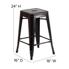 Flash Furniture – Tabouret de comptoir de 24 po en métal sans dossier, int/ext, siège carré, noir/or patiné (CH3132024BQ)-Trou de drainage dans le siège