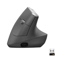 Logitech MX Vertical Ergonomic Wireless Mouse - Graphite-Natural handshake position reduces muscular activity by 10 percent compared to a standard mouse - without any loss in overall performance