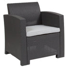 Flash Furniture Dark Grey Faux Rattan Chair with All-Weather Light Grey Cushion-Straight Arms