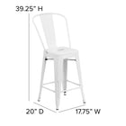 Tabouret à hauteur de comptoir de qualité commerciale, de 24 po avec dossier en métal blanc pour l'intérieur et l'extérieur-Conception pour une utilisation intérieure ou extérieure