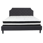 Flash Furniture - Lit à plate-forme Brighton trés grand touffeté et rembourré en tissu gris foncé-Ensemble de lit et matelas à plateforme très grand
