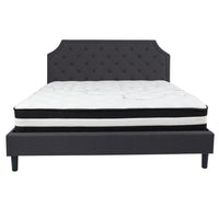 Flash Furniture - Lit à plate-forme Brighton trés grand touffeté et rembourré en tissu gris foncé-Ensemble de lit et matelas à plateforme très grand