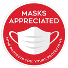 Eddie's Vinyl "Mask Appreciated" Social Distancing Decal - Red/White - 7.5" Diameter - 4 Pack-Messaging: Masks Appreciated. Mine protects you. Yours protects me.