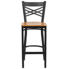 Flash Furniture HERCULES Series Black "X" Back Metal Restaurant Barstool - Natural Wood Seat-Metal Barstool