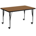 Flash Furniture Mobile 36"W x 72"L Rectangular Oak Thermal Laminate Activity Table - Height Adjustable Short Legs-Popular Rectangular Activity Table
